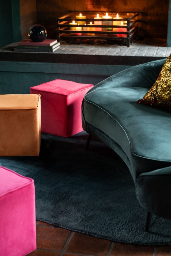 Jolipa Pouf Cube Velours Rose Vif.