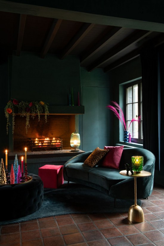 Jolipa Pouf Cube Velours Rose Framboise.