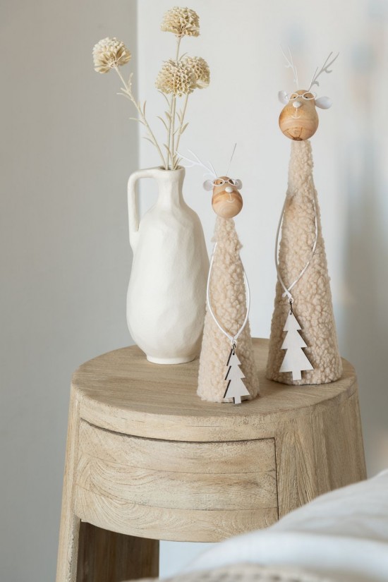 Jolipa Renne Déco Teddy Métal Bois Beige Naturel Small.