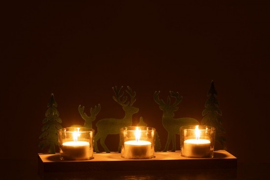 J-Line J Line photophores Jolipa Photophore 3 Piéces Cerfs Sapins Métal Bois Vert Foncé.