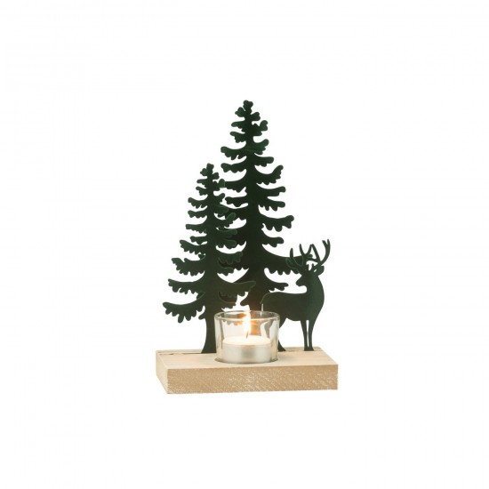 J Line Photophore 1 Piéce Cerf Sapins Métal Bois Vert Foncé JLine 47223 by Jolipa 47223.