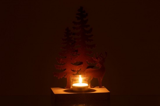 J-Line J Line photophores Jolipa Photophore 1 Piéce Cerf Sapins Métal Bois Brun.