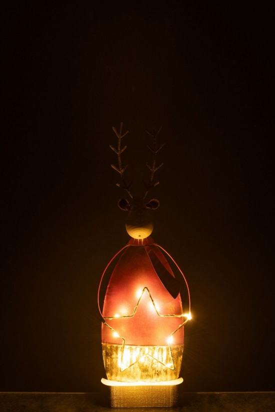 J-Line J Line rennes caribous Jolipa Renne Déco Avec Écharpe Lunettes Led Métal Rouille Doré Small.