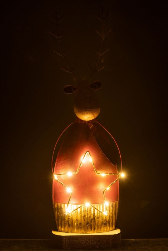 J-Line J Line rennes caribous Jolipa Renne Déco Avec Écharpe Lunettes Led Métal Rouille Doré Large.