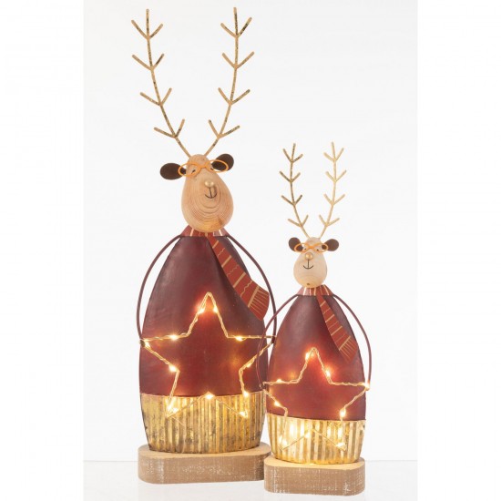 Jolipa Renne Déco Avec Écharpe Lunettes Led Métal Rouille Doré Large.