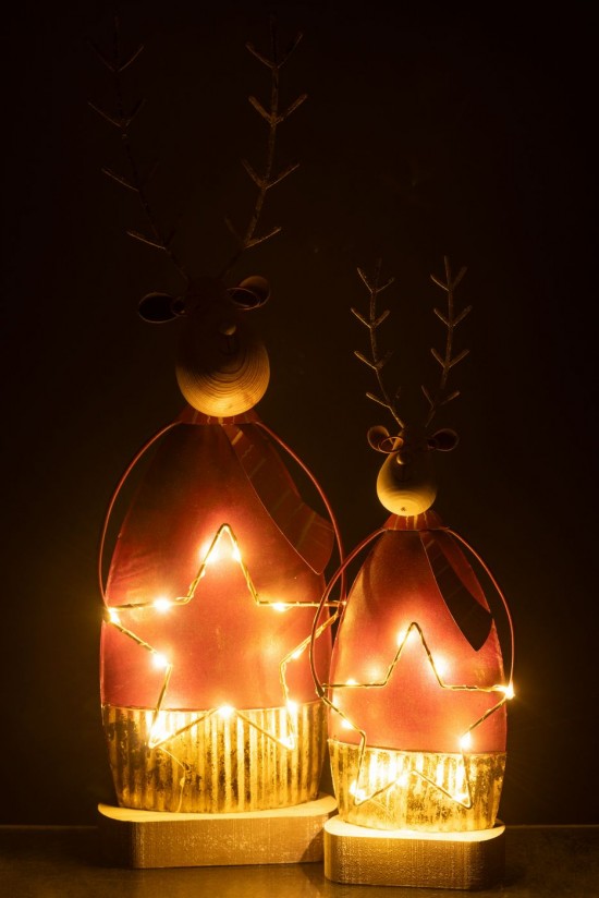 J-Line J Line rennes caribous Renne Déco Avec Écharpe Lunettes Led Métal Rouille Doré Large.