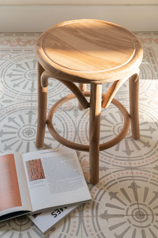 J-Line J Line tabourets ronds Tabouret Ali Bois De Teck Naturel.