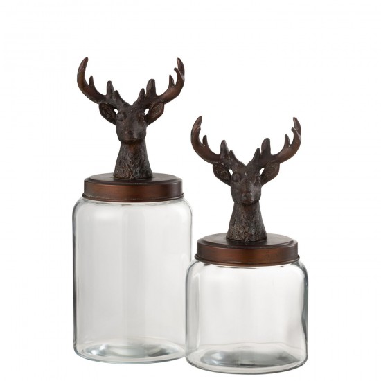 J-Line J Line pots a de provision Jolipa Bocal Cerf Verre Resine Transparent Bronze Large.