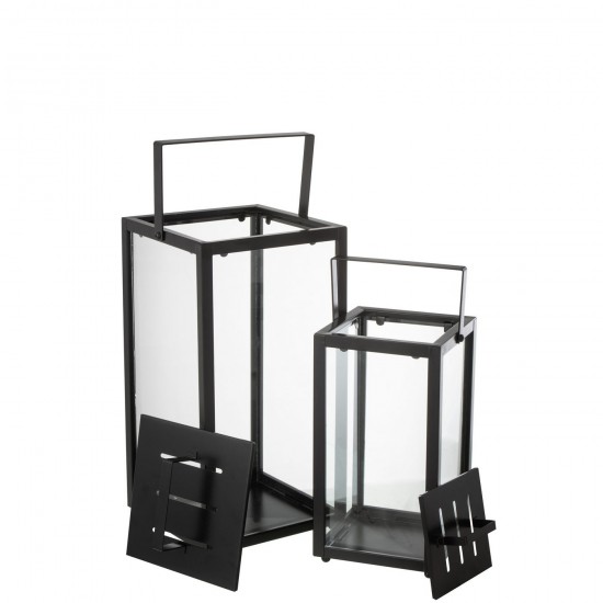 Jolipa Set 2 Lanternes Rectangle Alo Fer Verre Noir.
