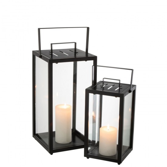 J Line Set 2 Lanternes Rectangle Alo Fer Verre Noir JLine 47482 by Jolipa 47482.