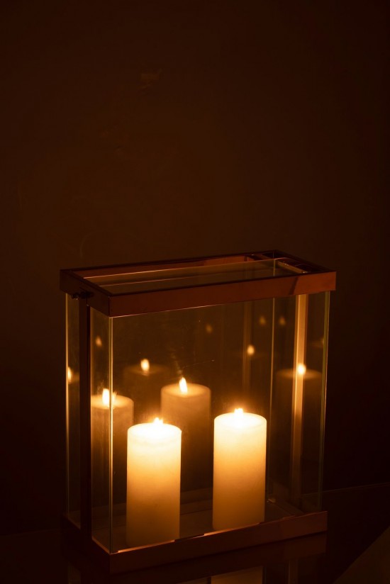 J-Line J Line lanternes photophores Jolipa Lanterne Rectangle Enma Fer Verre Cuivre Small.