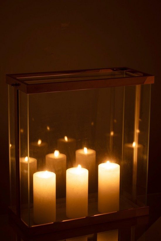 J-Line J Line lampe cuivre lanternes photophores Jolipa Lanterne Rectangle Enma Fer Verre Cuivre Large.