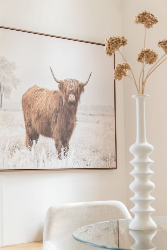 J-Line J Line canevas Deco Murale Paysage Yack Bois De Pin Resine Blanc Marron.