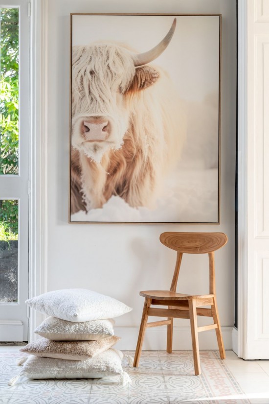 Jolipa Deco Murale Tete Yack Bois De Pin Resine Blanc Beige.