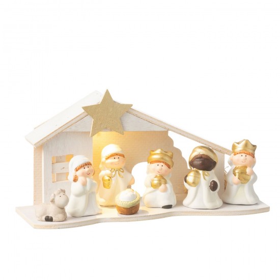 J Line Creche Led Porcelaine Blanc Or Large JLine 47955 by Jolipa 47955.