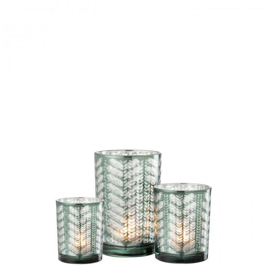 Jolipa Photophore Chevrons Verre Vert Argent Large.