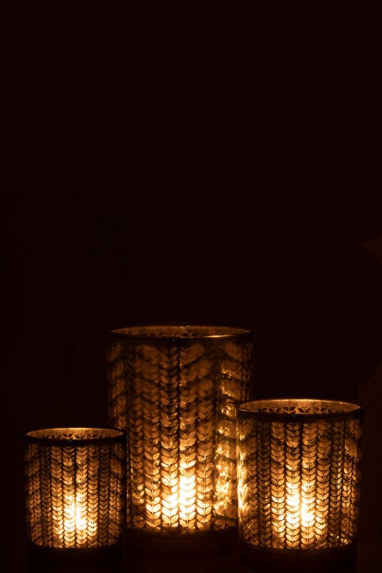 J-Line J Line photophores Photophore Chevrons Verre Vert Argent Large.