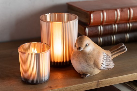 Jolipa Photophore Lignes Verre Mat Marron Blanc Small.