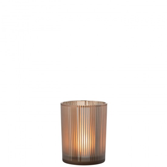 J Line Photophore Lignes Verre Mat Marron Blanc Medium JLine 48156 by Jolipa 48156.