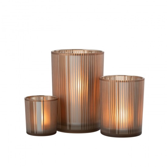 Jolipa Photophore Lignes Verre Mat Marron Blanc Large.