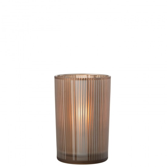 J Line Photophore Lignes Verre Mat Marron Blanc Large JLine 48157 by Jolipa 48157.