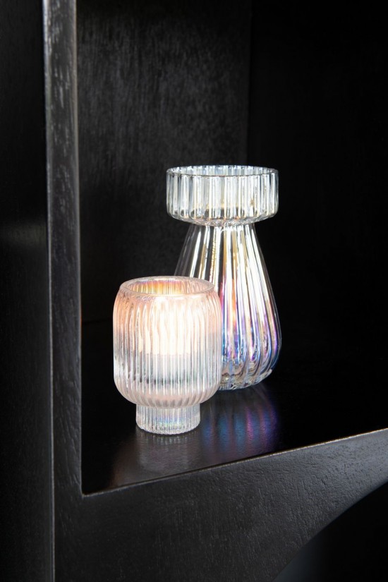 Jolipa Photophore Chandelier Rib Verre Transparent Nacre.