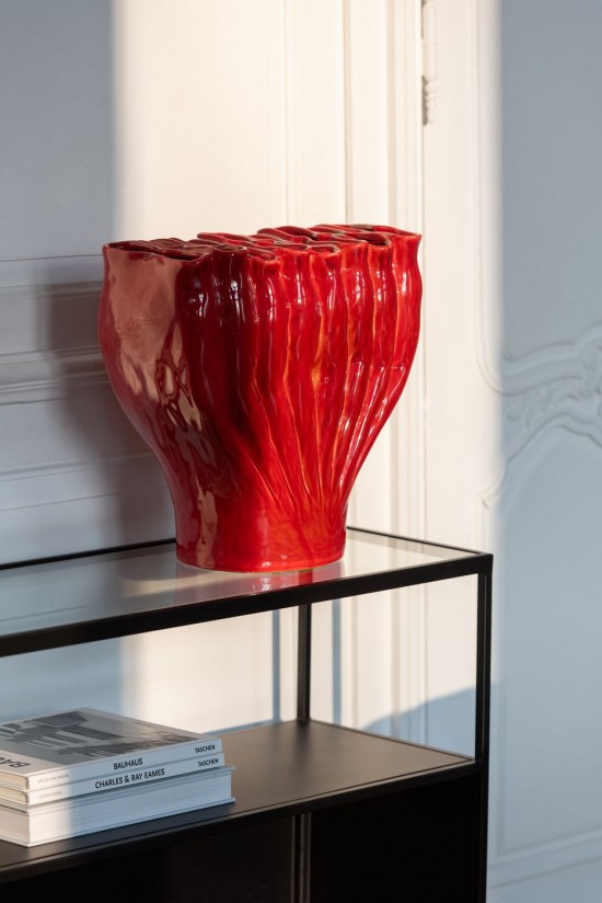 Jolipa Vase Multi Tubes Large Porcelaine Rouge.