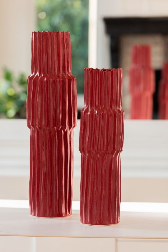 Jolipa Vase Ondule Porcelaine Rouge Small.