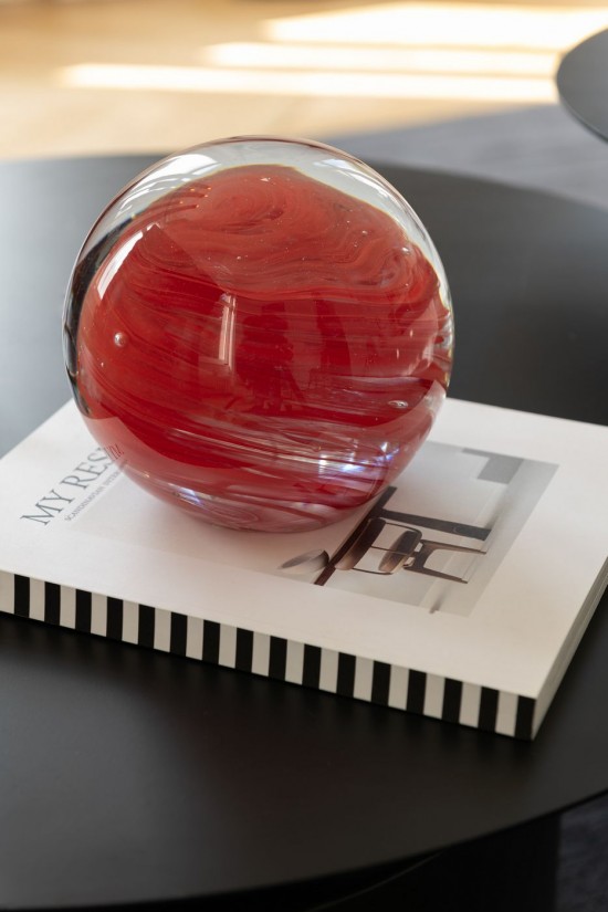 Jolipa Presse Papier Twister Rond Verre Rouge Large.