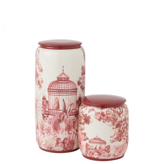 J-Line J Line pots potiches avec couvecle Jolipa Pot Moriko Rond Porcelaine Rouge Blanc Large.