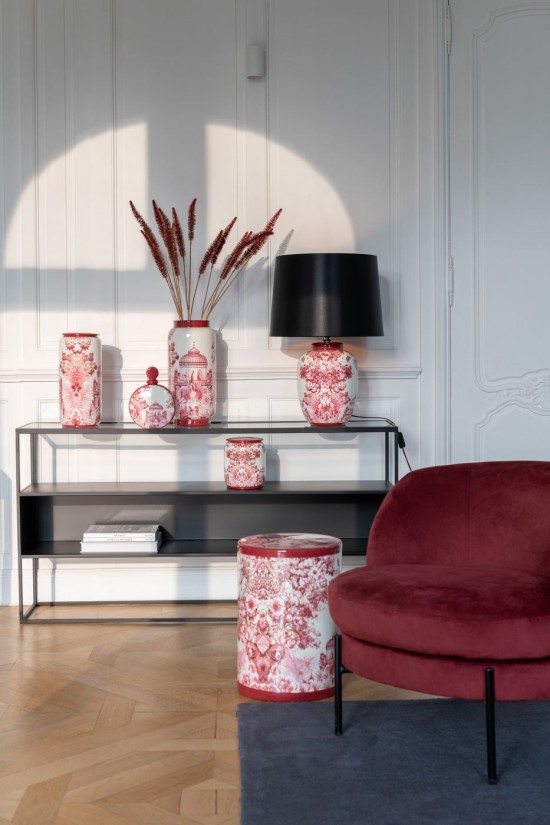 Jolipa Vase Moriko Porcelaine Rouge Blanc.