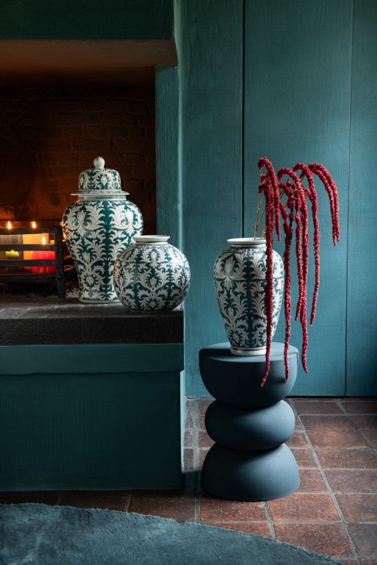 Jolipa Vase Victoria Amphore Porcelaine Vert Blanc.