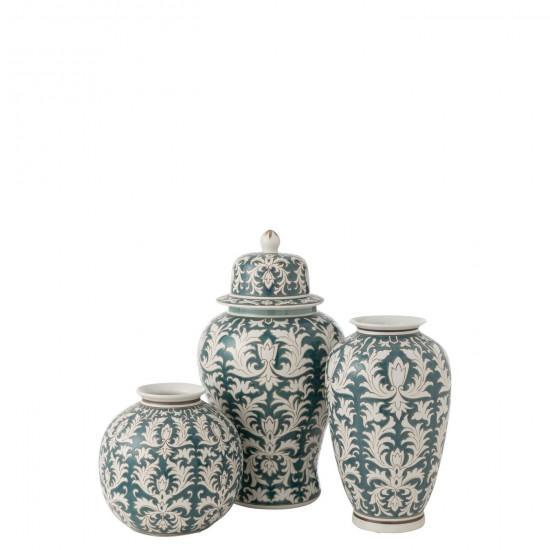 J-Line J Line pots potiches avec couvecle Jolipa Vase Victoria Amphore Porcelaine Vert Blanc.