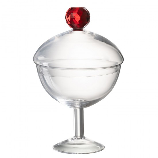 J Line Pot A Provision Diamond Cristal Verre Transparent Rouge Large JLine 48472 by Jolipa 48472.