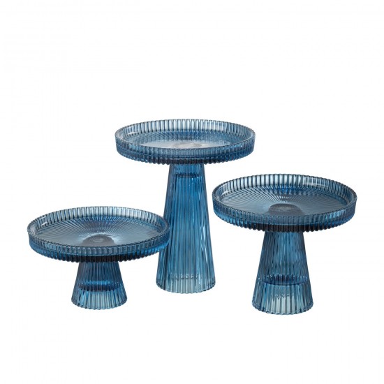 J Line Set De 3 Plat A Gateaux Nelly Verre Bleu JLine 48504 by Jolipa 48504.