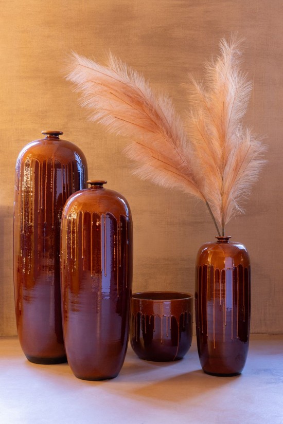 Jolipa Vase Lee Terra Brillant Marron Orange Medium.