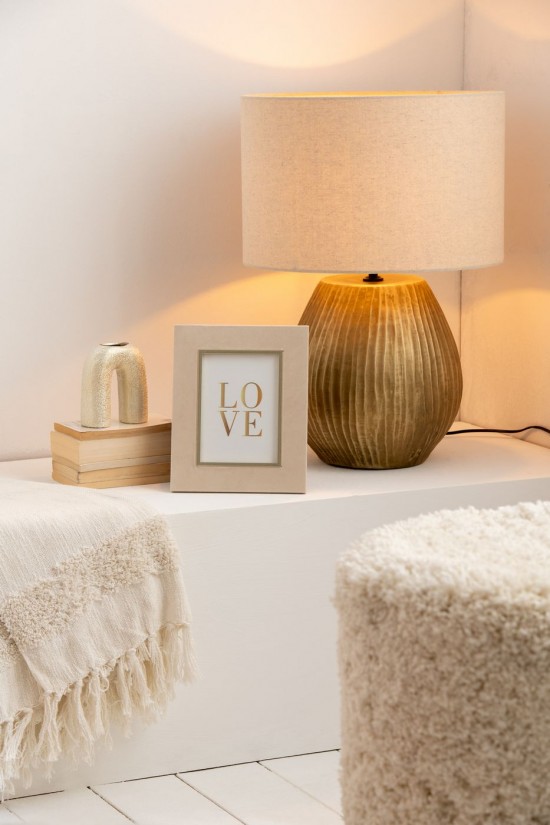 Jolipa Lampe Abat Jour Nebu Rond Ceramique Or Small.