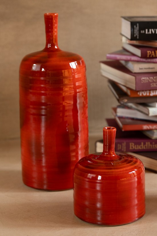 J-Line J Line Grands vases Grand vase Vases hauts Vase haut. Vase Akane Bouteille Ceramique Rouge Large.