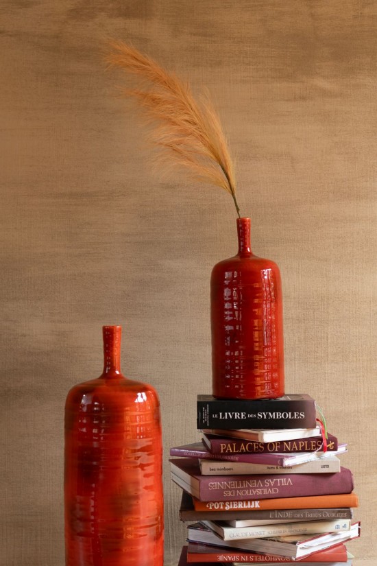 Jolipa Vase Akane Bouteille Ceramique Rouge Large.