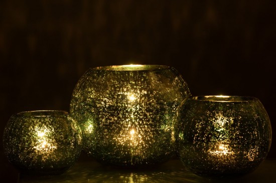 J-Line J Line photophores Photophore Boule Craquelée Verre Vert D Eau Large.