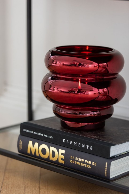 Jolipa Photophore Vase Cléa Verre Rouge Foncé.