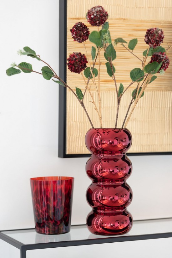 Jolipa Vase Chenille Verre Rouge Foncé.