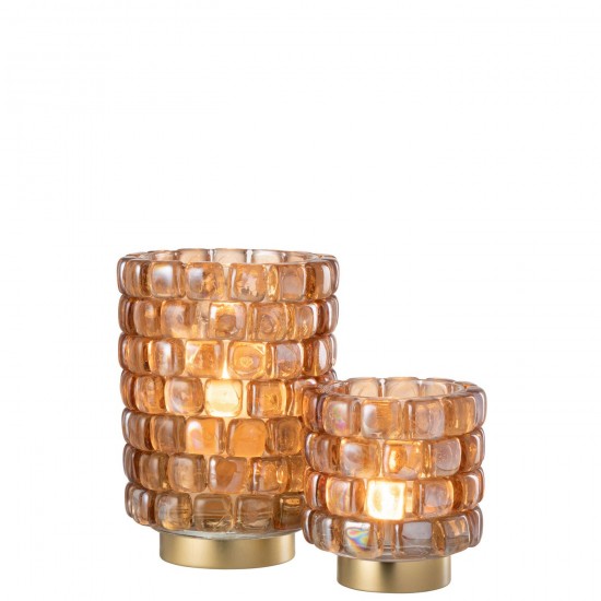 Jolipa Photophore Carre Mosaique Verre Gognac Large.