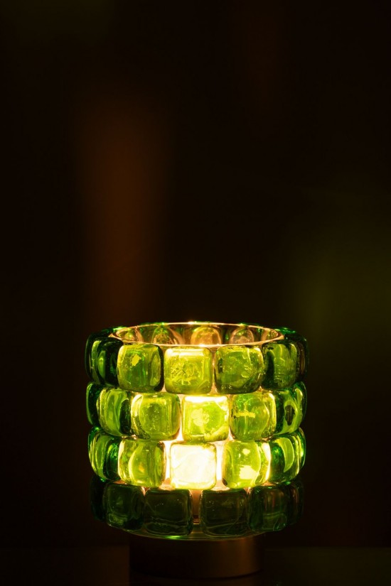 J-Line J Line photophores Jolipa Photophore Carre Mosaique Verre Vert Small.