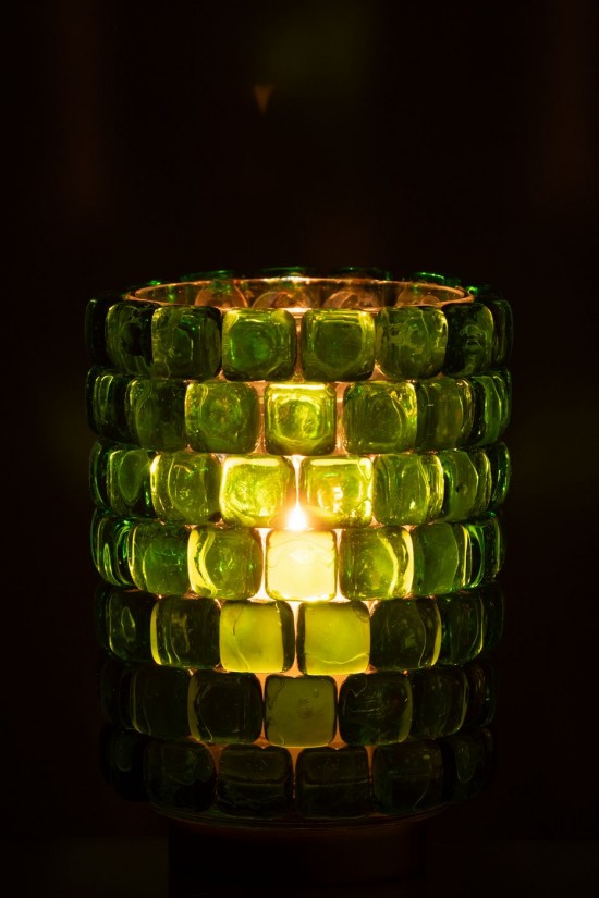 J-Line J Line photophores Jolipa Photophore Carre Mosaique Verre Vert Large.