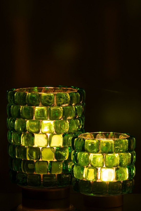 J-Line J Line photophores Photophore Carre Mosaique Verre Vert Large.