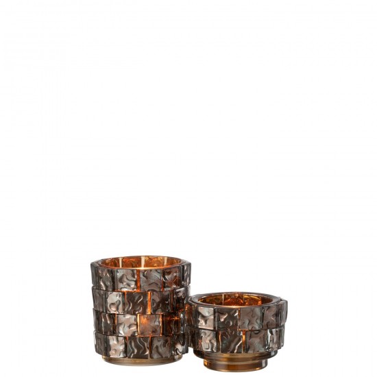 Jolipa Photophore Carre Mosaique Verre Marron Large.