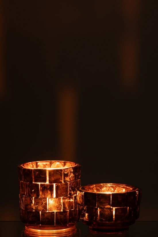 J-Line J Line photophores Photophore Carre Mosaique Verre Marron Large.