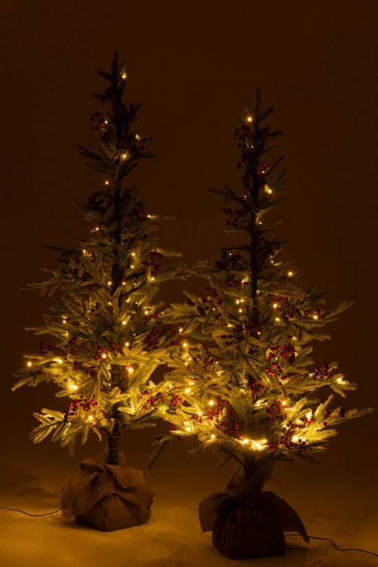 J-Line J Line arbres sapins de noel sur pied Sapin De Noel Sac Jute Led Artificiel Neige Vert Rouge Large.