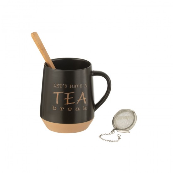 J-Line J Line tasses de cafe Jolipa Tasse A The Cuillere Boule A The Ceramique Noir.